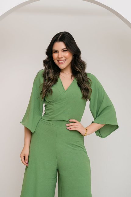 Conjunto Calça Pantalona VS e Cropped Dani Verde_